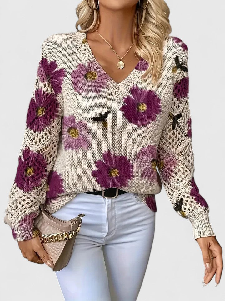Sweater – Floral V-Neck – Soft