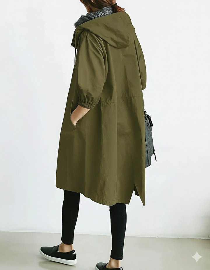 Women All-Season Elegant Hooded Cotton Trench Coat