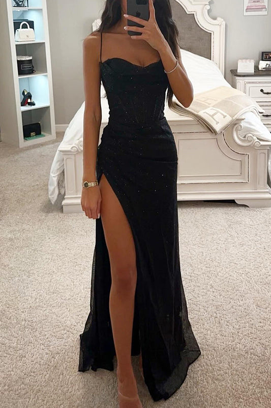 Black Maxi Dress – High Slit – Sparkly Evening Gown