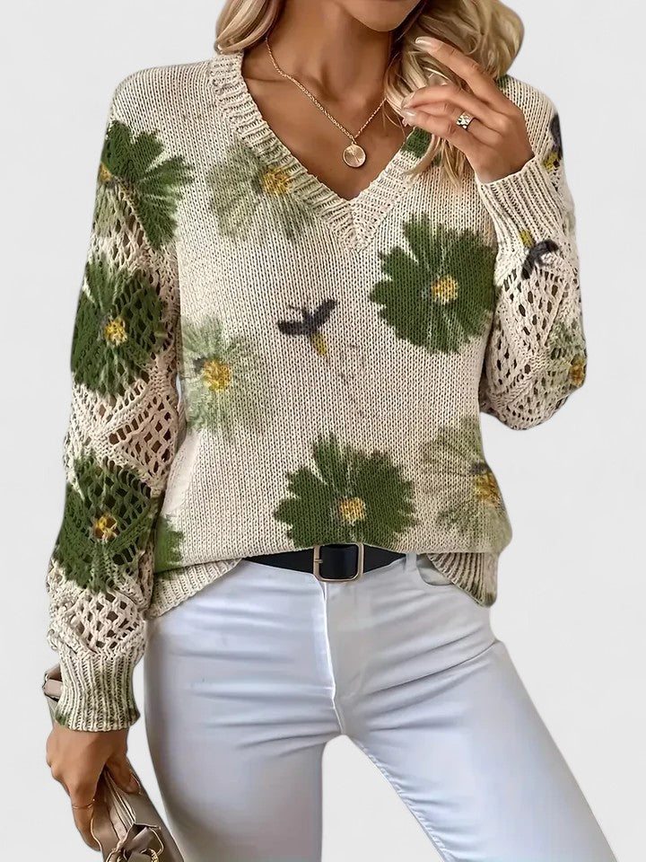 Sweater – Floral V-Neck – Soft