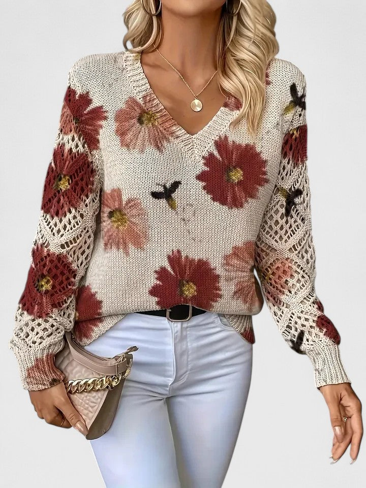 Sweater – Floral V-Neck – Soft