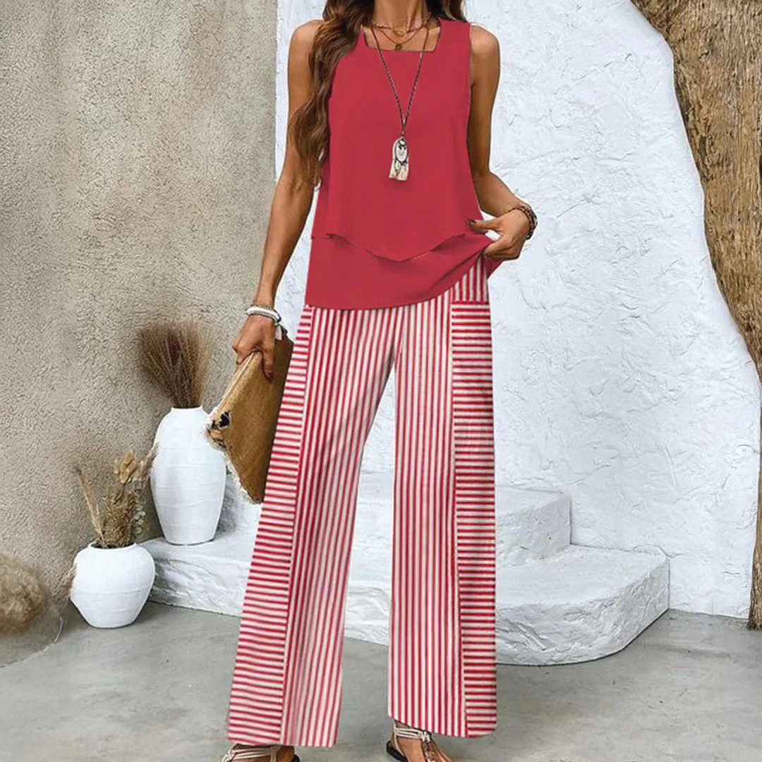 Two-Piece Summer Set – Wide Leg Pants – Floral Print