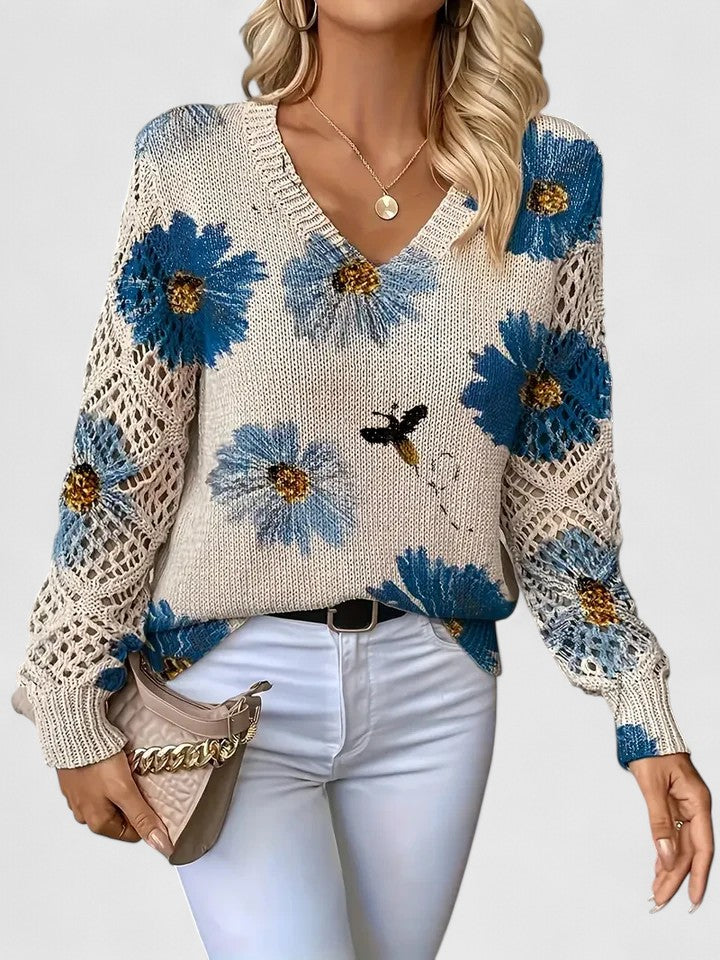 Sweater – Floral V-Neck – Soft