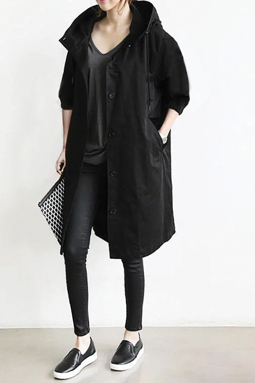 Women All-Season Elegant Hooded Cotton Trench Coat