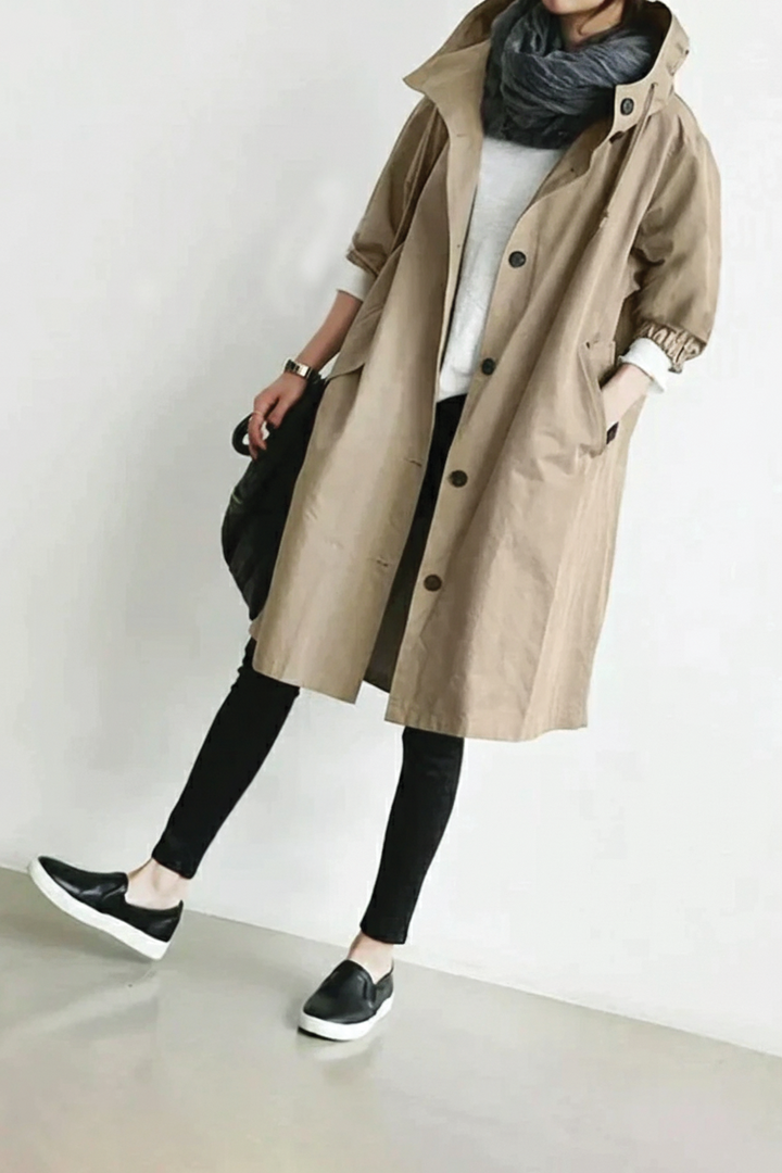 Women All-Season Elegant Hooded Cotton Trench Coat