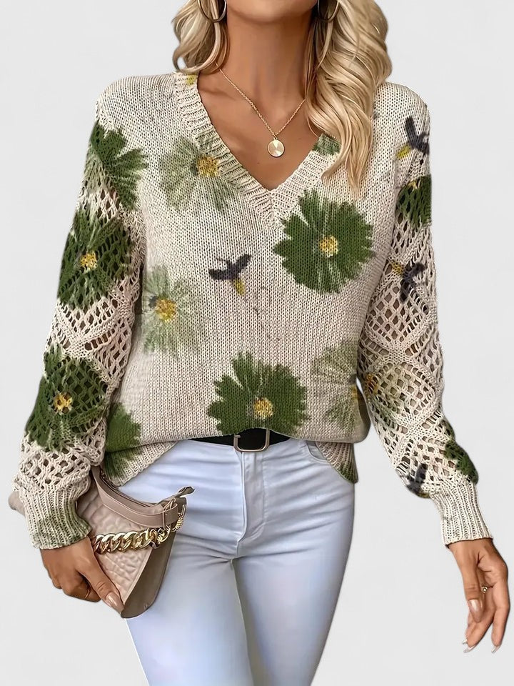 Sweater – Floral V-Neck – Soft