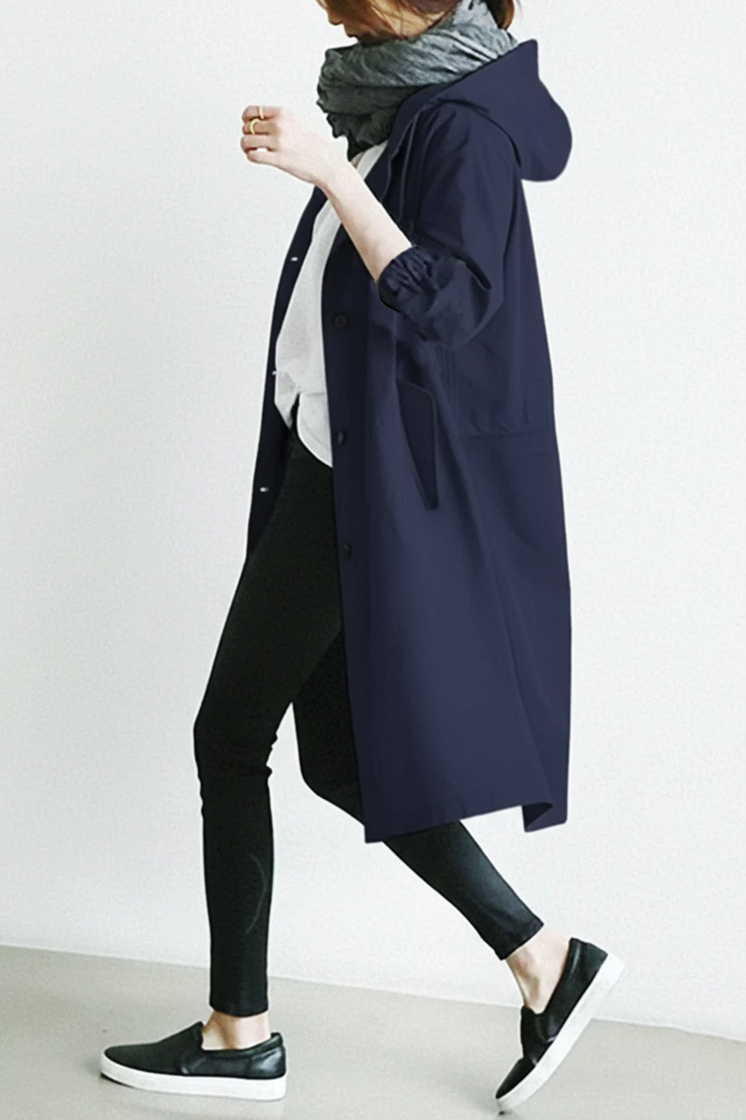Women All-Season Elegant Hooded Cotton Trench Coat