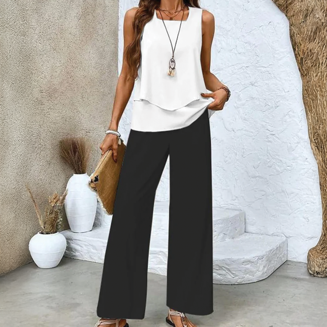 Two-Piece Summer Set – Wide Leg Pants – Floral Print