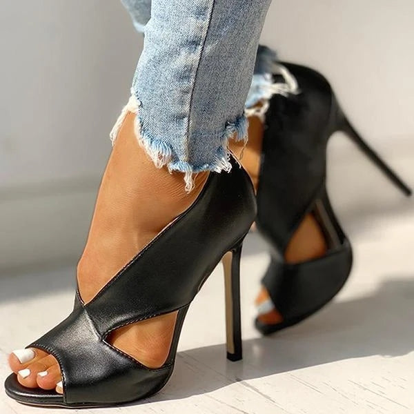 Elegant Open-Toe High Heels – Classic Black