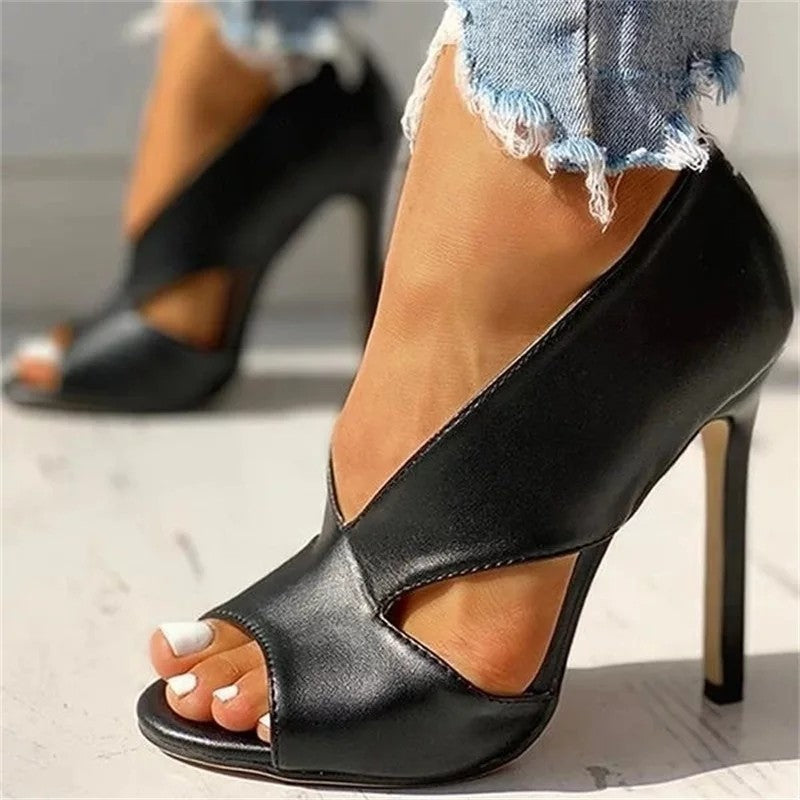 Elegant Open-Toe High Heels – Classic Black