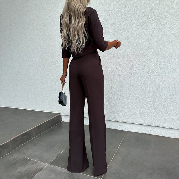 Women’s Two-Piece Pants Set – Cropped Top & Wide-Leg Tailoring