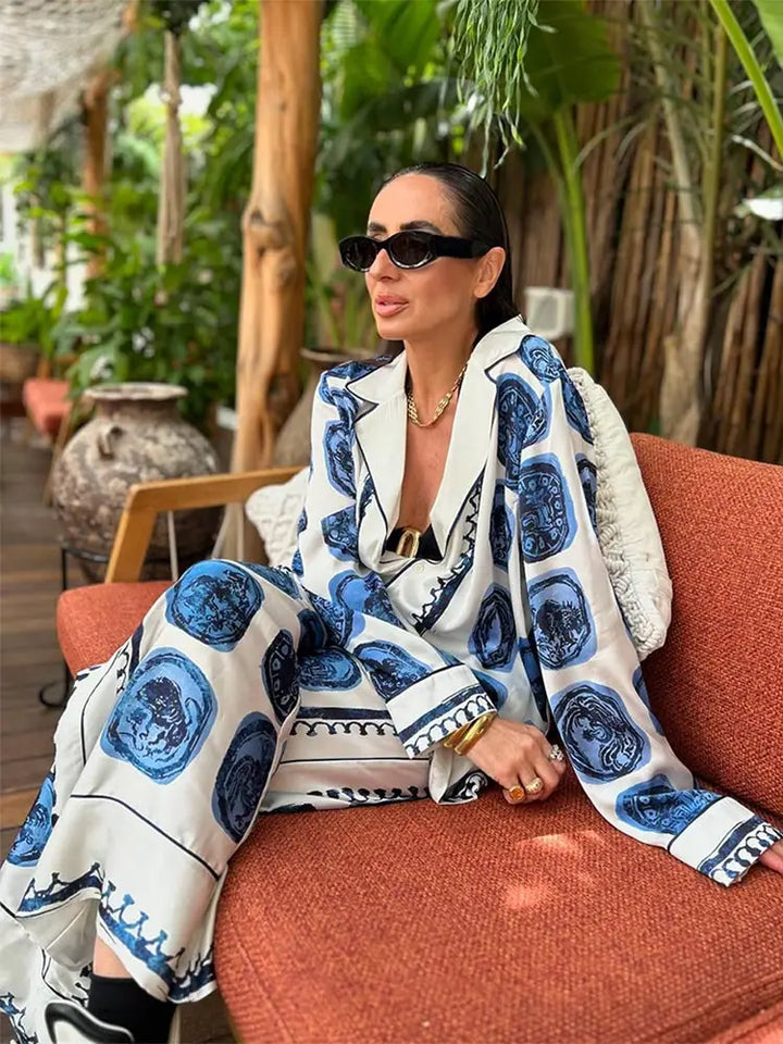 Two Piece Set – Blue Tile Print – Resort Chic