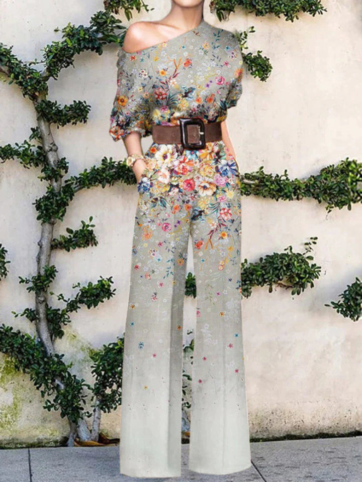 Artistic One-Shoulder Jumpsuit – Wide-Leg Statement Jumpsuit – Women’s Abstract Print Outfit