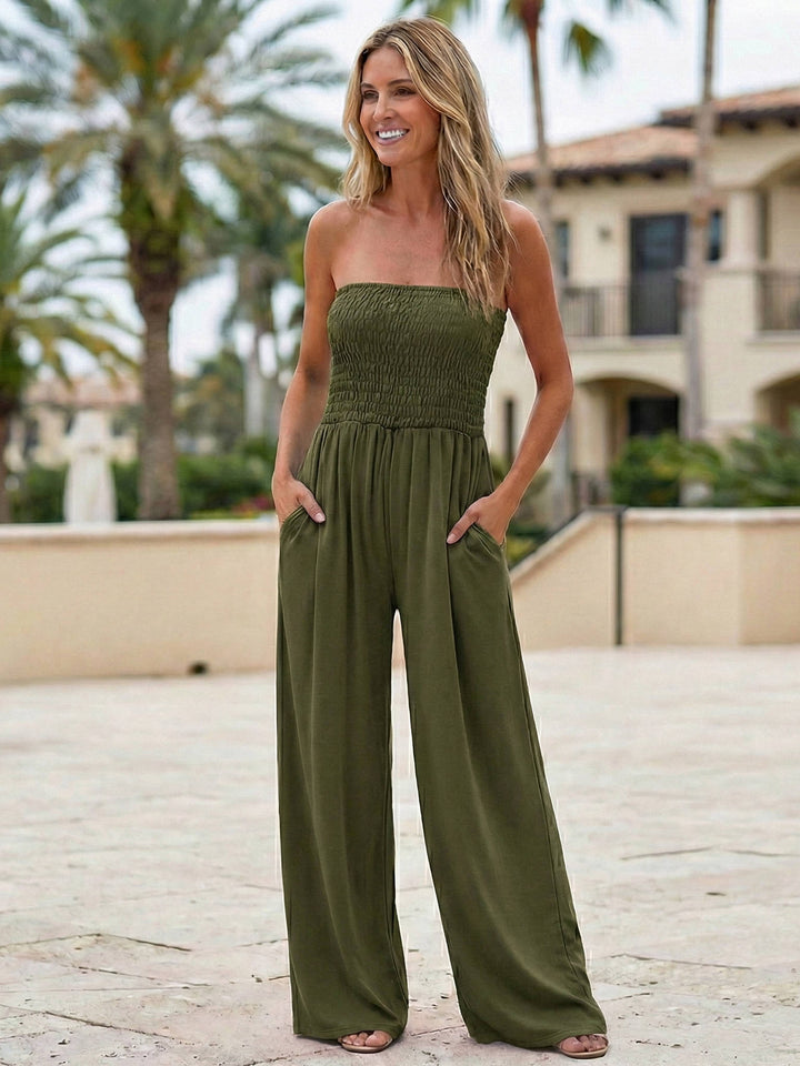 Strapless Jumpsuit – Smocked Tube Top – Wide Leg