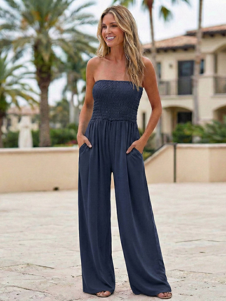 Strapless Jumpsuit – Smocked Tube Top – Wide Leg