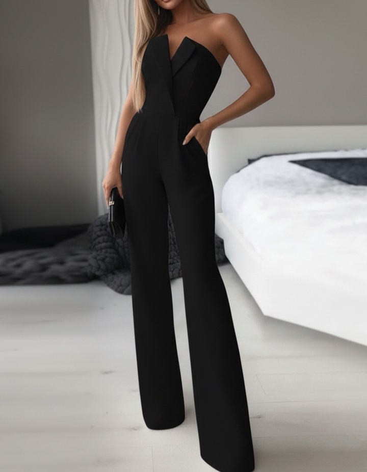 Strapless Tailored Jumpsuit – Elegant Wide-Leg Jumpsuit – Women’s Evening Outfit