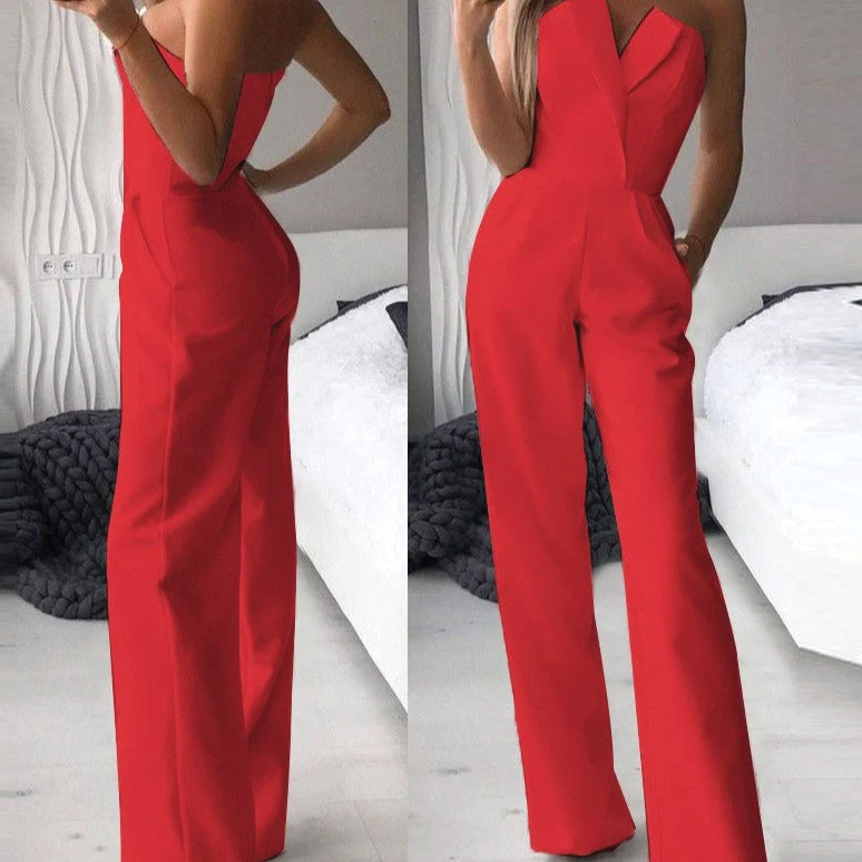 Strapless Tailored Jumpsuit – Elegant Wide-Leg Jumpsuit – Women’s Evening Outfit