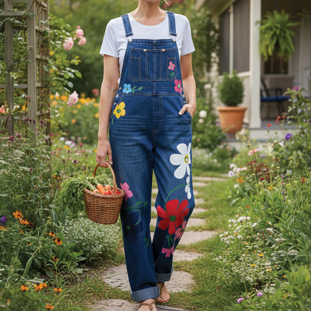 Denim Overalls – Floral Print – Casual Chic