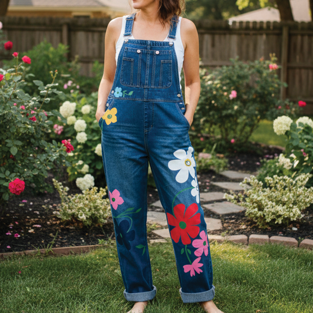 Denim Overalls – Floral Print – Casual Chic