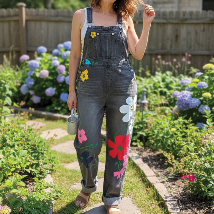 Denim Overalls – Floral Print – Casual Chic