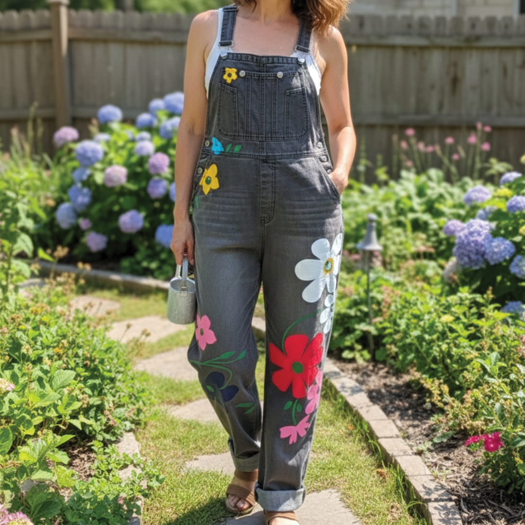 Denim Overalls – Floral Print – Casual Chic