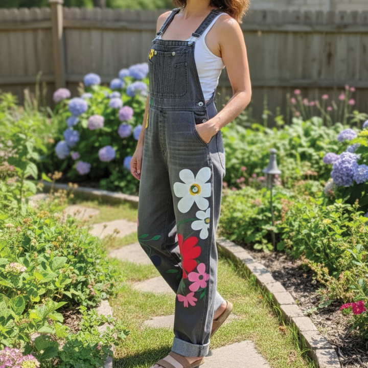Denim Overalls – Floral Print – Casual Chic