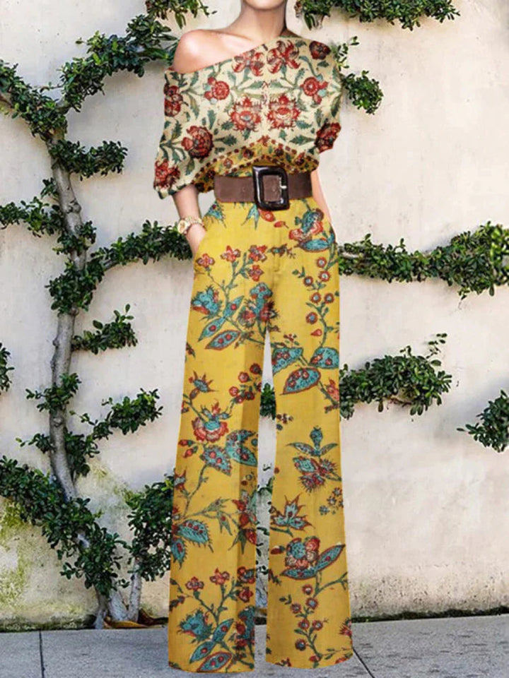Artistic One-Shoulder Jumpsuit – Wide-Leg Statement Jumpsuit – Women’s Abstract Print Outfit