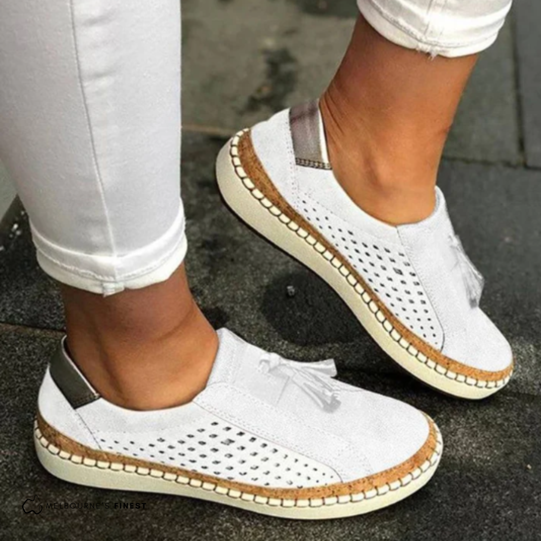 Women’s Perforated Slip-On Loafers – Breathable Design – Casual Comfort