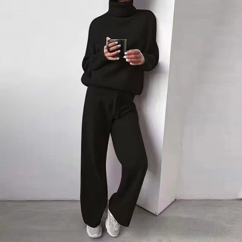 Women’s Knit Loungewear Set – Cozy Turtleneck & Wide-Leg Pants