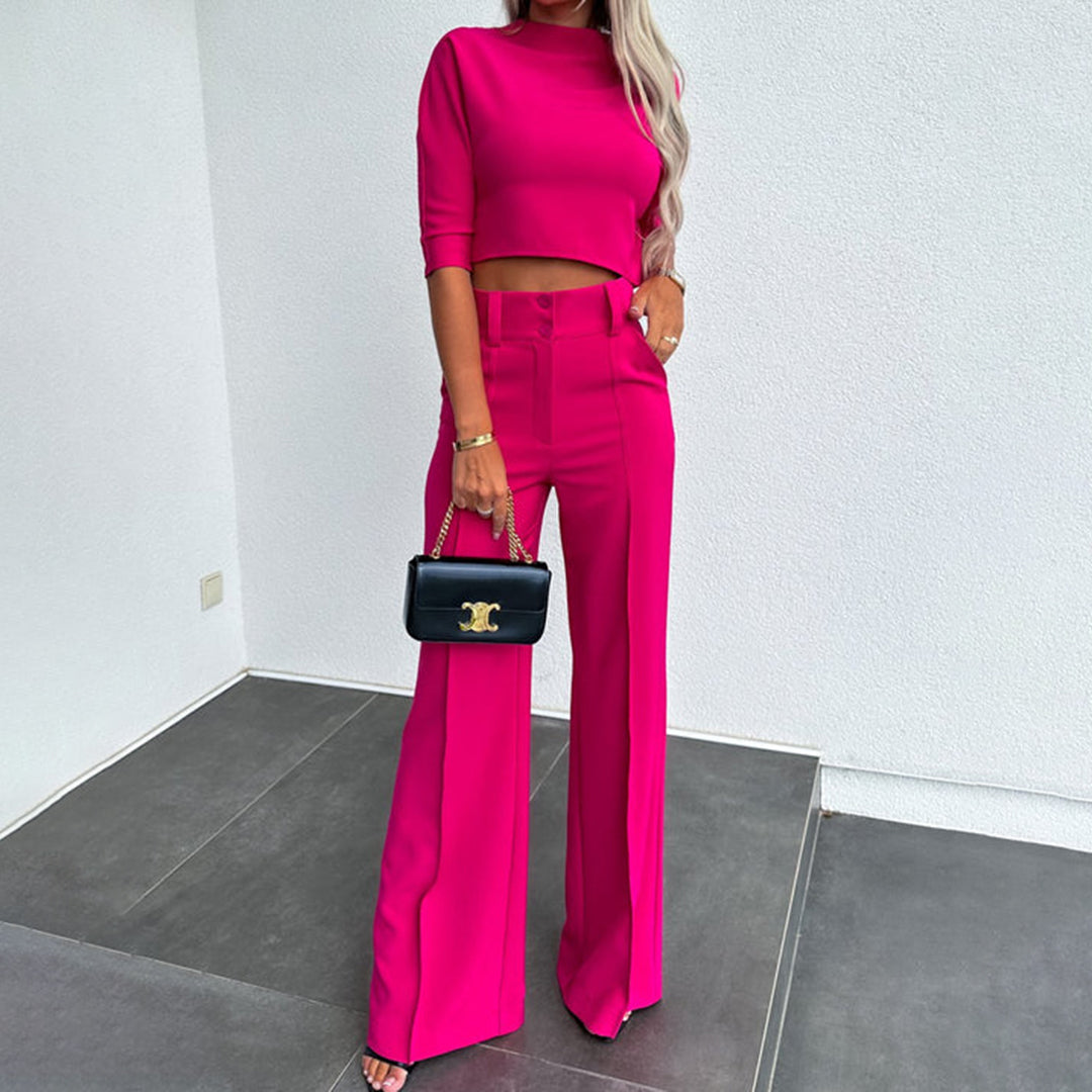 Women’s Two-Piece Pants Set – Cropped Top & Wide-Leg Tailoring