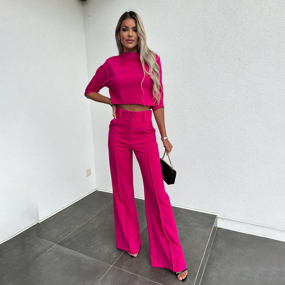 Women’s Two-Piece Pants Set – Cropped Top & Wide-Leg Tailoring