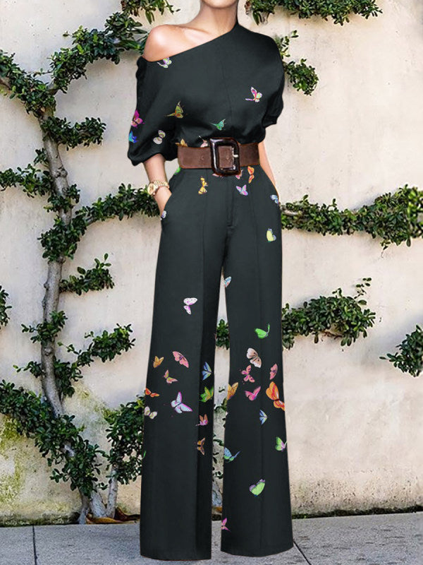 Artistic One-Shoulder Jumpsuit – Wide-Leg Statement Jumpsuit – Women’s Abstract Print Outfit