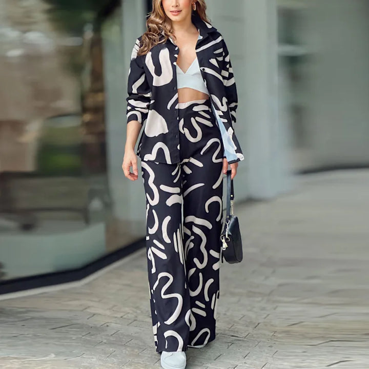 Two Piece Set – Abstract Print – Wide Leg Pants