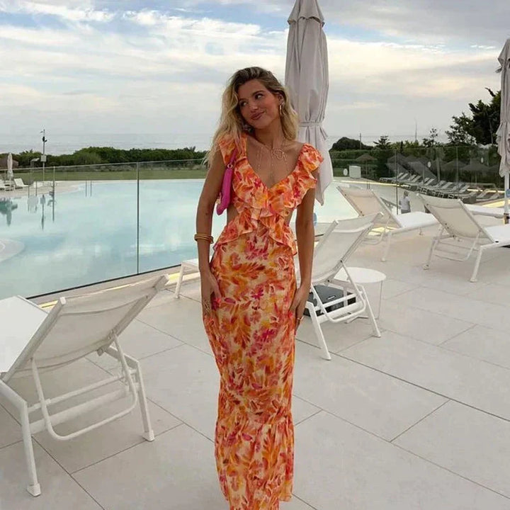 Women’s Ruffle Maxi Dress – Elegant Fit – Resort Ready