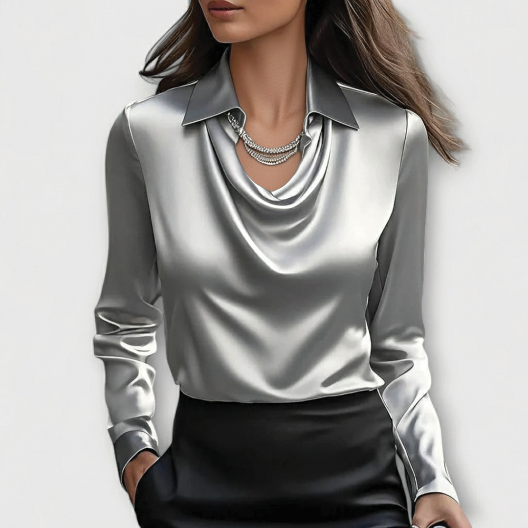 Satin Blouse – Cowl Neck – Elegant Office Top