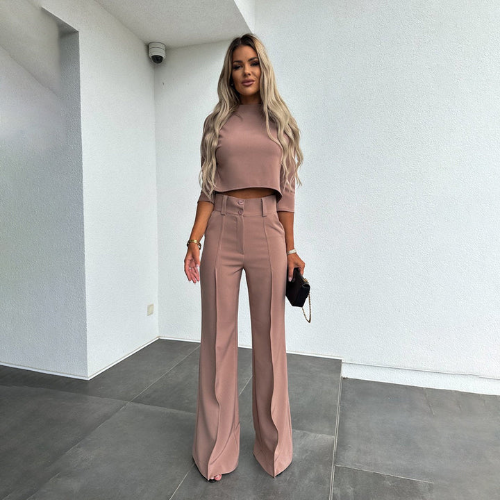 Women’s Two-Piece Pants Set – Cropped Top & Wide-Leg Tailoring