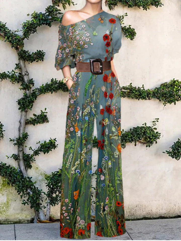 Artistic One-Shoulder Jumpsuit – Wide-Leg Statement Jumpsuit – Women’s Abstract Print Outfit