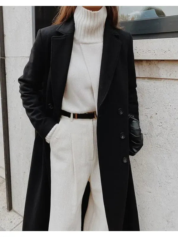 Women Autumn–Winter Elegant Full-Length Wool Blend Coat