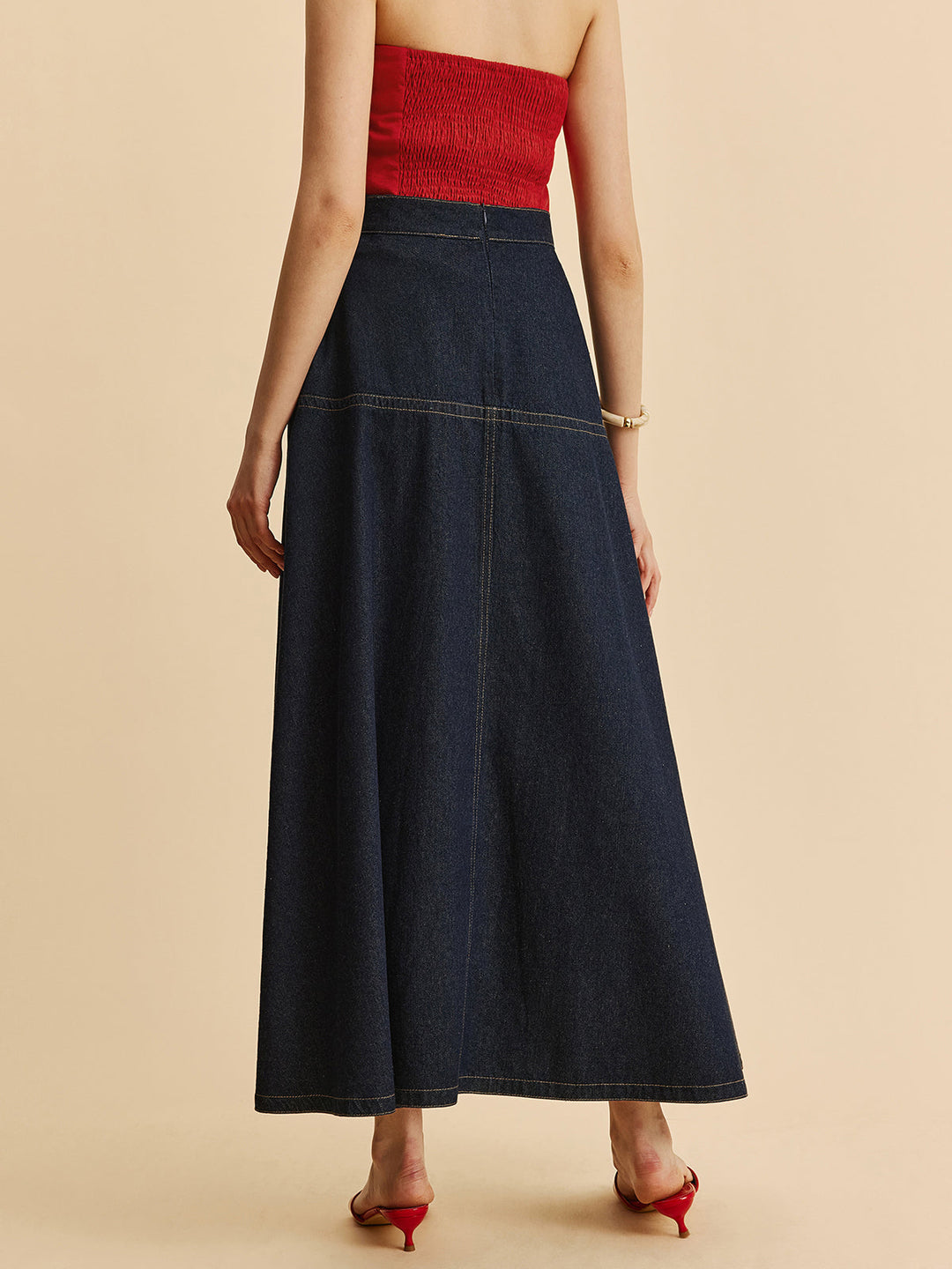 Denim Maxi Skirt – Mid Waist – Invisible Zipper Closure