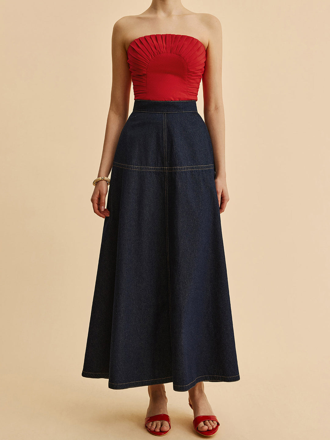 Denim Maxi Skirt – Mid Waist – Invisible Zipper Closure