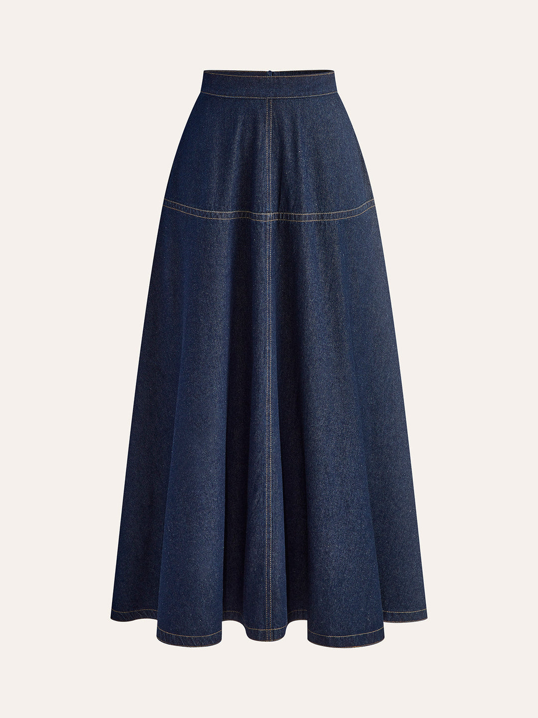 Denim Maxi Skirt – Mid Waist – Invisible Zipper Closure