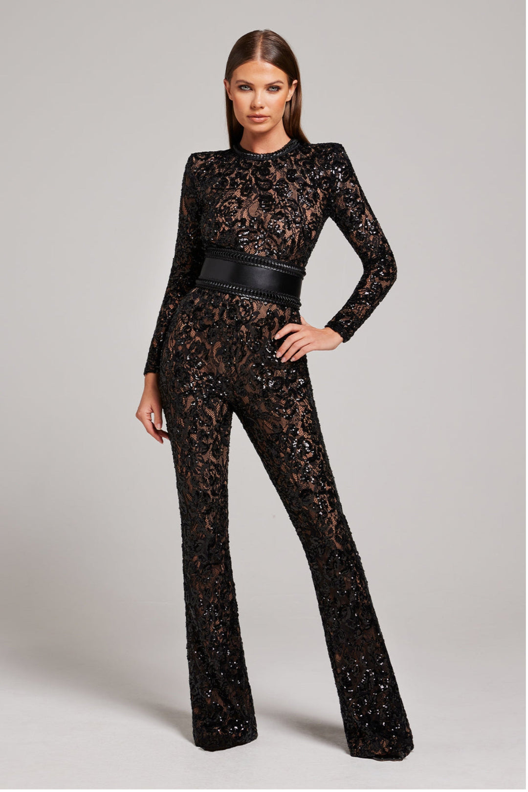 Women’s Lace Jumpsuit – Glamorous Flare Elegance