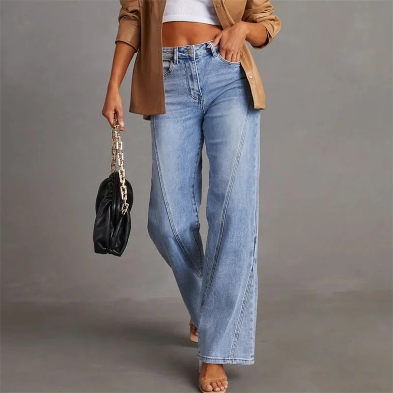 High Waist Straight Jeans – Wide Leg – Classic Blue