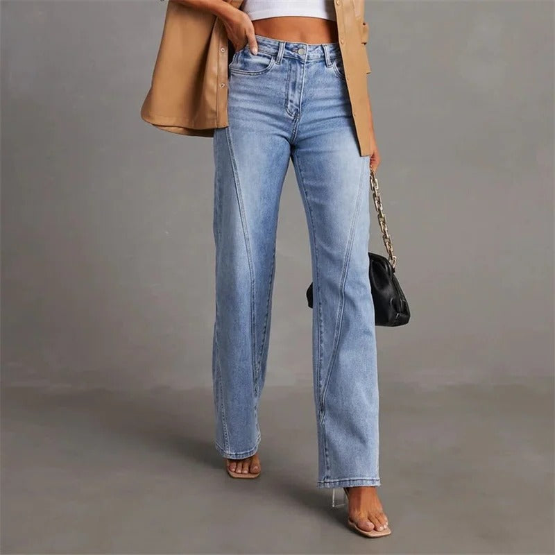 High Waist Straight Jeans – Wide Leg – Classic Blue