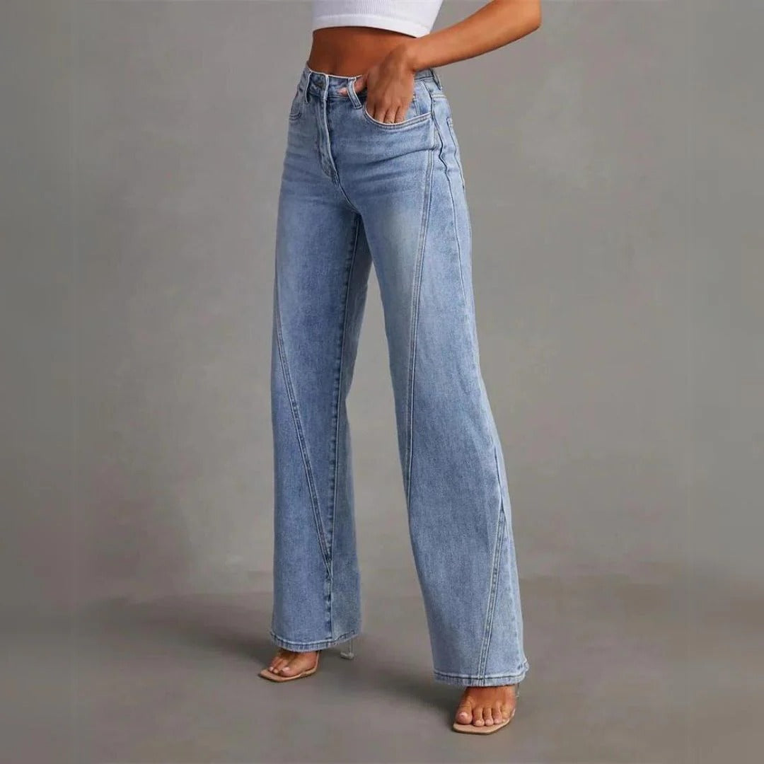 High Waist Straight Jeans – Wide Leg – Classic Blue