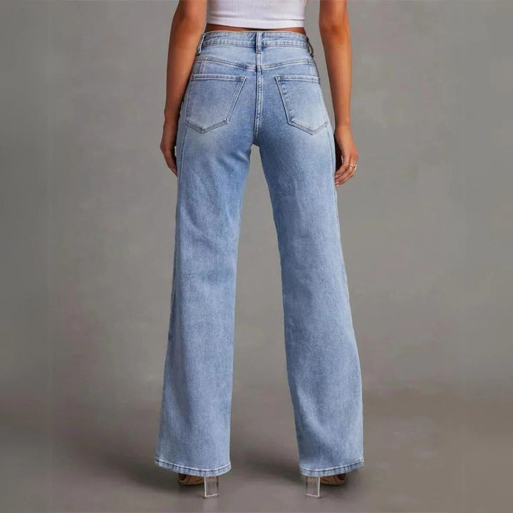 High Waist Straight Jeans – Wide Leg – Classic Blue