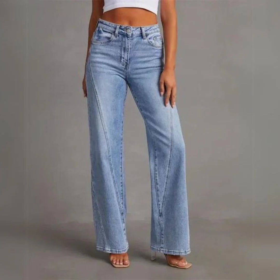 High Waist Straight Jeans – Wide Leg – Classic Blue