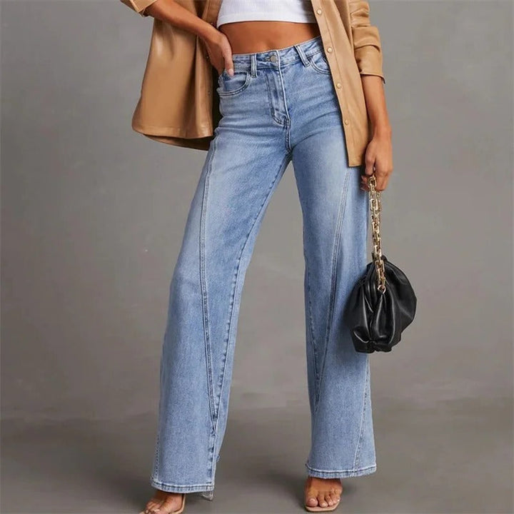 High Waist Straight Jeans – Wide Leg – Classic Blue
