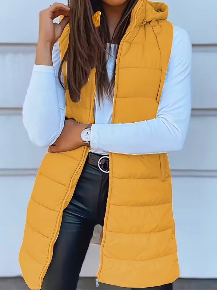 Women Autumn–Winter Casual Quilted Hooded Long Bodywarmer