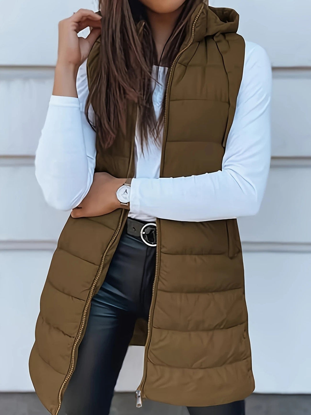 Women Autumn–Winter Casual Quilted Hooded Long Bodywarmer